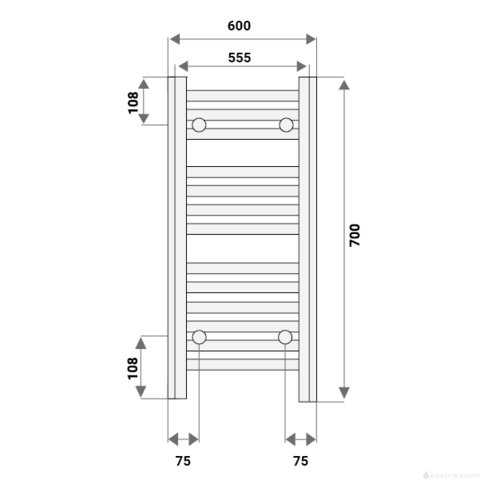Silver 600X700 mm egyenes elektromos törölközőszárító radiátor fehér, 600W-os fehér termosztátos fűtőpatronnal, végdugóval