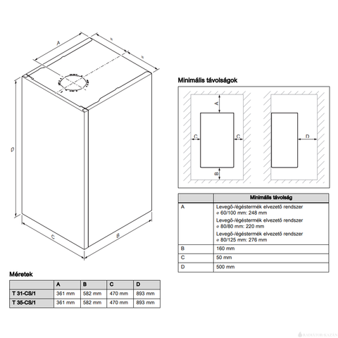 Saunier Duval IsoTwin Condens T 35-CS/1 (N-INT) fali kondenzációs kombi gázkazán beépített tárolóval 34,8kW